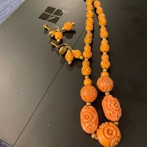 Vintage Bead Necklace and matching clip earrings